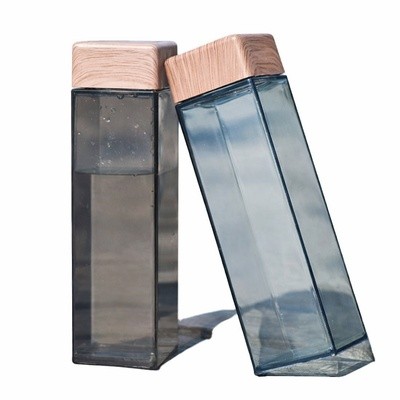 Picture of PLASTIC SQUARE REUSABLE WATER BOTTLE with Wood Bamboo Lid