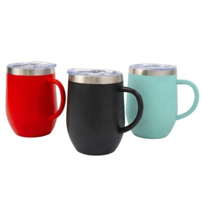 Picture of 12OZ STAINLESS STEEL METAL POWDER COATED THERMAL INSULATED EGG SHAPE MUG SET